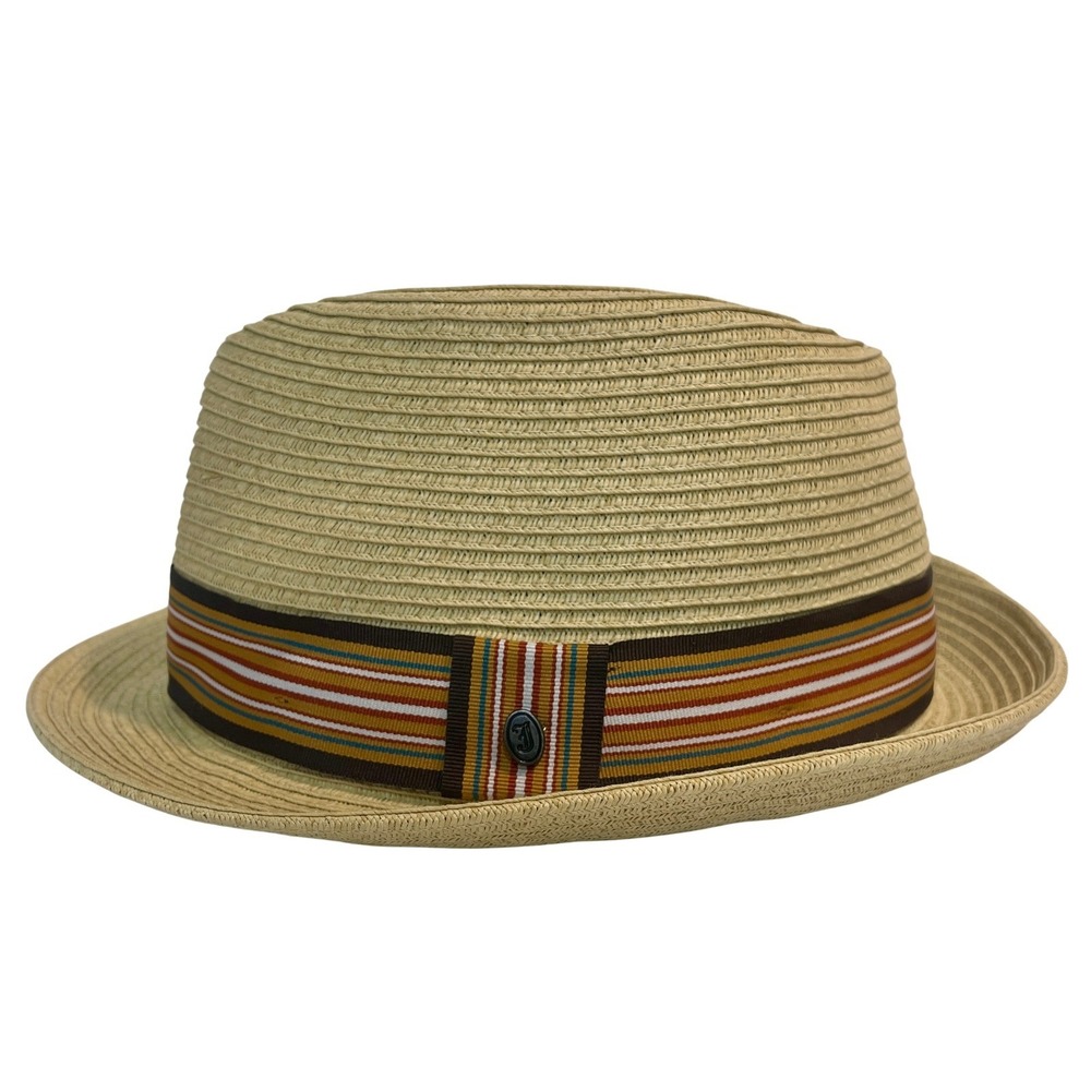 Jaxon Fedora Hat Mens 2XL Tan Toyo Straw Striped Band Trilby Summer Sun Hat